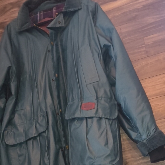 Vintage Woolrich Waxed Parka Barn Jacket Green Plaid Lined XL USA Made - Picture 3 of 9